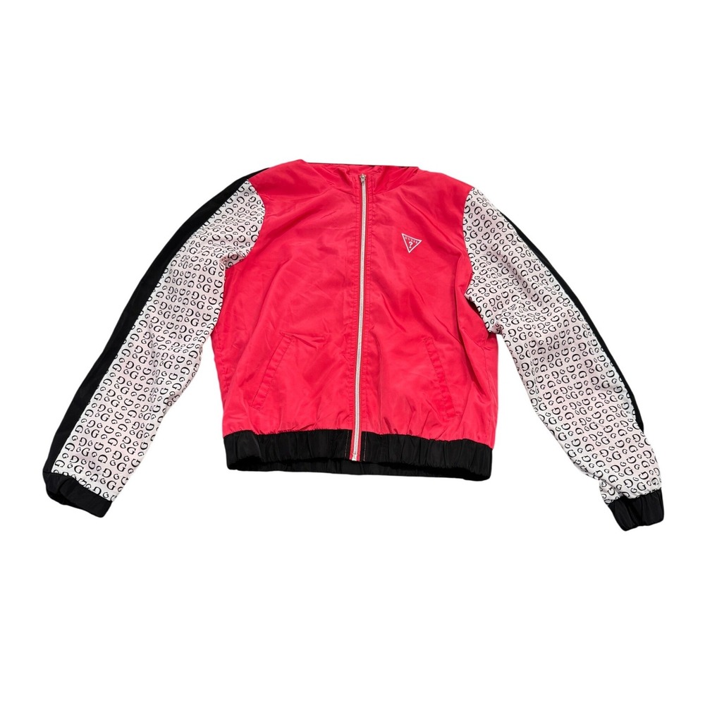 GUESS Monogram Sleeve Full Zip Windbreaker Jacket Mens M Red Black Activewear